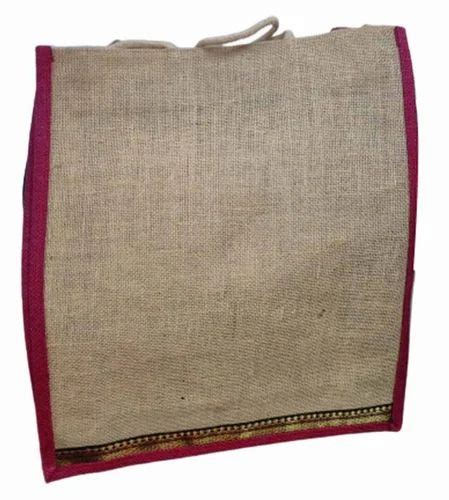 Brown Base Color Plain Jute Shopping Bag Size 16 X 14 X 4 Inch At