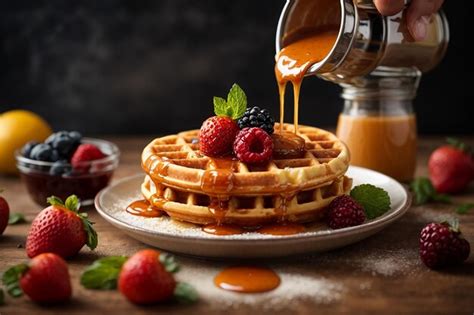 Premium AI Image Waffles Drizzled With Sweet Sauce