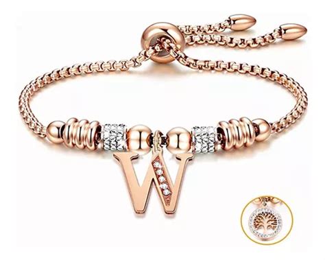 Pulseiras Iniciais Femininas Pulseira De Letras Ouro Rosa 18k Cor W