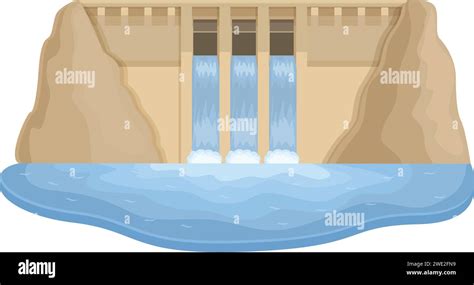 Wall Factory Dam Icon Cartoon Vector Hydro Power Turbine River Stock