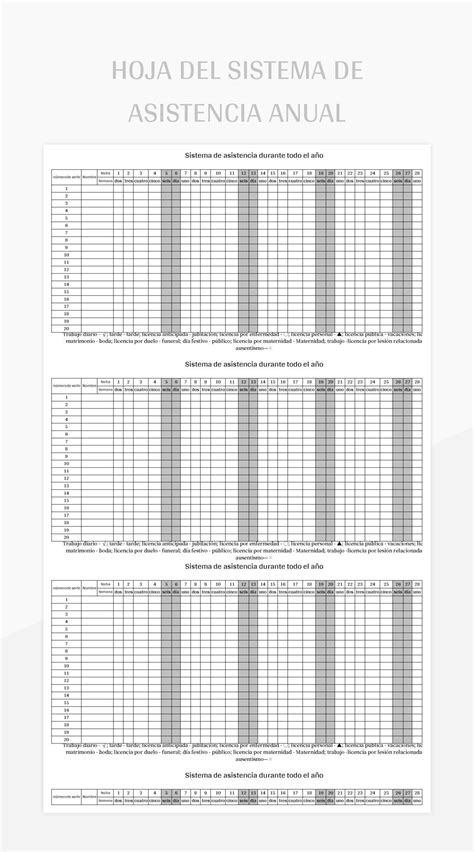 Plantilla De Excel Hoja Del Sistema De Asistencia Anual Y Hoja De