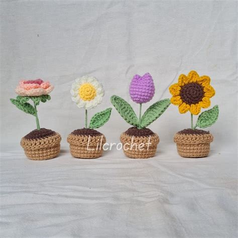 Jual Mini Flower Pot Amigurumi Rajut Crochet Sunflower Bunga Matahari