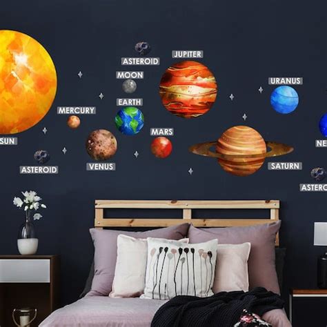 Watercolor Planets Space Wall Decal Set Solar System Planet Etsy