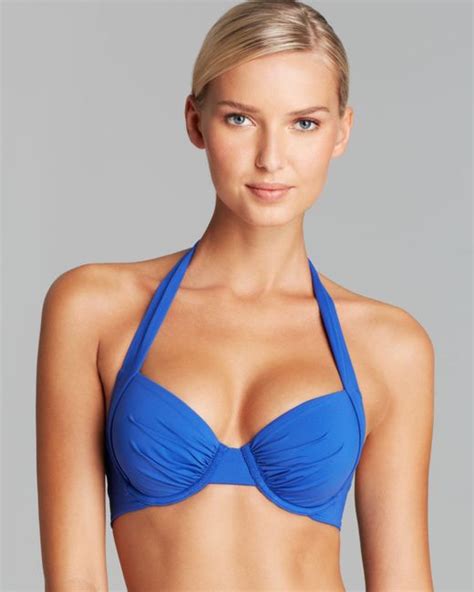 Tommy Bahama Pearl Solids Underwire Full Coverage Molded Cup Halter Bikini Top In Blue Lyst