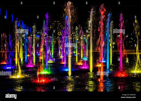 Cincinnati Ohio Washington Park Fountain Lit Up and Night Stock Photo ...