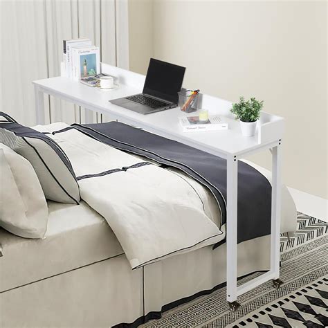 LAZY BUDDY 70.8'' Overbed Table on Wheels for Queen/Full Size Bed, Rolling Table for Hospital ...