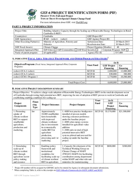 Fillable Online Gef 6 Project Identification Form Pif Fax Email Print