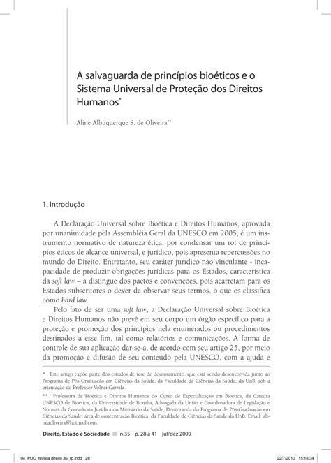 Pdf A Salvaguarda De Princ Pios Bio Ticos E O Sistema Universal De