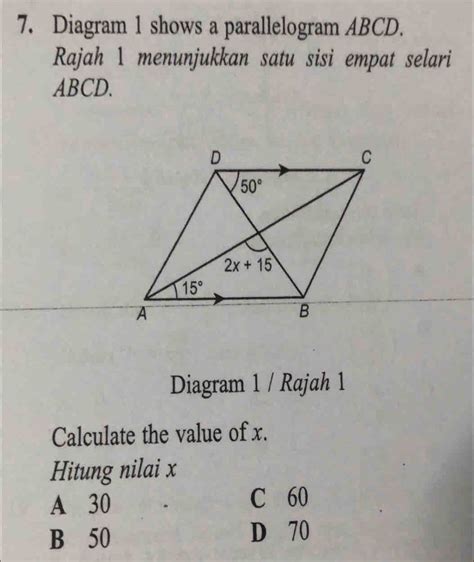 Solved 7 Diagram 1 Shows A Parallelogram ABCD Rajah 1 Menunjukkan