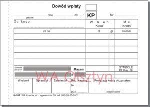 K 102 Dowód wpłaty KP