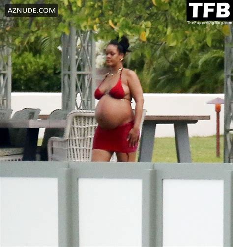 Rihanna Sexy Seen Showing Off Her Boobs In A Red Bikini Top In Barbados Aznude