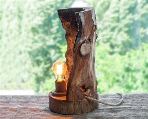 Wood Lamp Driftwood Lamp Rustic Light Burned Wood Lamp Etsy