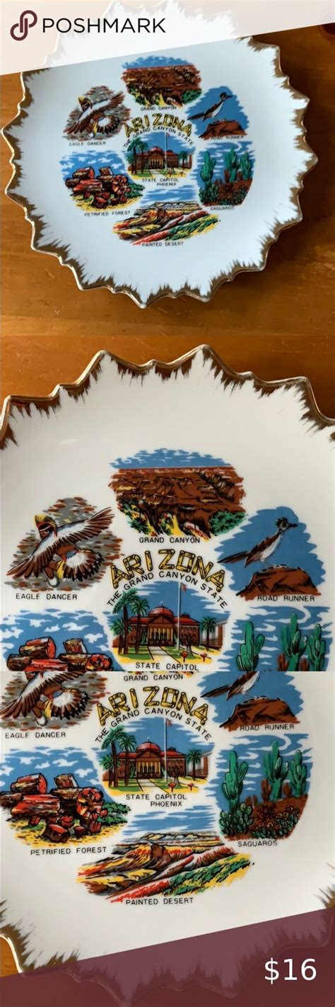 Vintage Arizona souvenir hanging plate with gold edge | Hanging plates ...