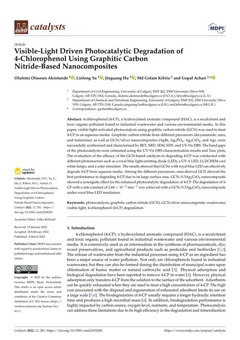 PDF Visible Light Driven Photocatalytic Degradation Of 4 Chlorophenol