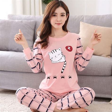 Women Pajamas Sets Spring Summer Long Sleeve Thin Print Cute Sleepwear Big Girl Pijamas Mujer