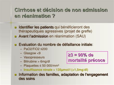 PPT CRITERES DADMISSION DU CIRRHOTIQUE EN REANIMATION PowerPoint