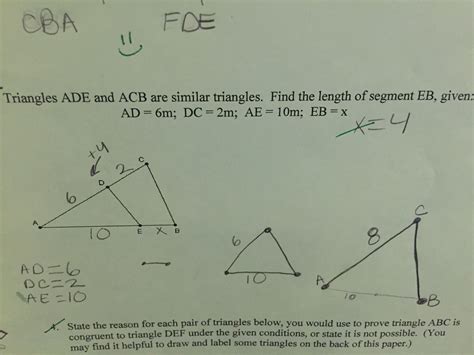 Solved Triangles ADE And ACB Are Similar Triangles Find The Chegg