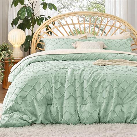 Amazon Bedsure Queen Comforter Set Light Green Comforter Boho