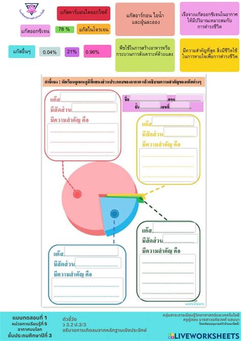 ใบงาน 1 ส่วนประกอบของอากาศ Worksheet ห้องเรียนวิทยาศาสตร์