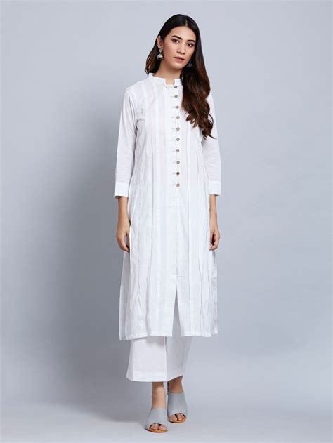 Buy White Cotton Kurta Online At Theloom Kurta Designs Women