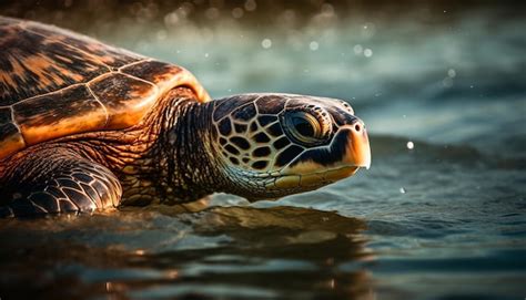 Premium Ai Image Slow Sea Turtle Swimming In Tranquil Waters