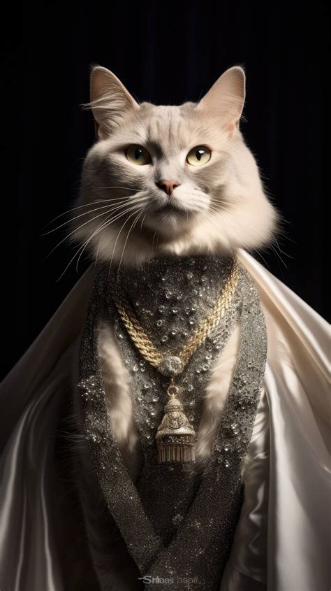 A Chic Cat Strutting Down A Fashion Runway In A Designer Gown