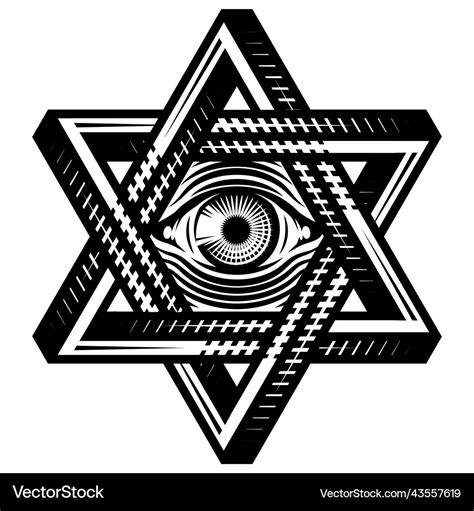 All Seeing Eye Of God In Hexagon Or Star Of David Vector Image