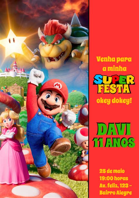 Convite Aniversário Super Mario Edite grátis nosso editor online