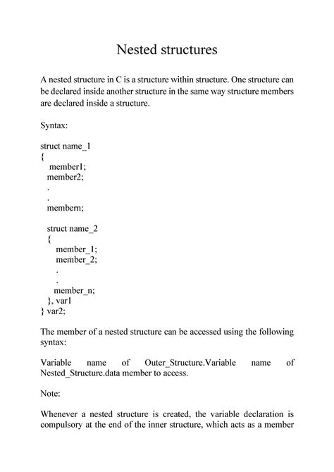 Nested Structuresarray Of Structures Nested Structures A Nested