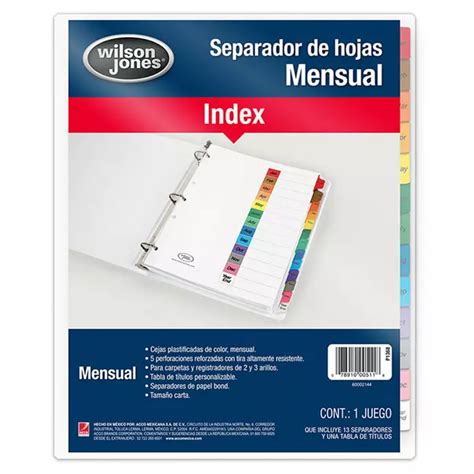 Separador Wilson Jones Index Carta Juego Mensual OFIMART