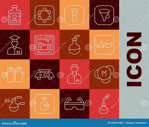 Set Line Test Tube And Flask Molecule Broken Chemical Online