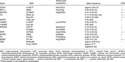 Genetic Variants In Genes Related To The Folate Cycles And Homocysteine