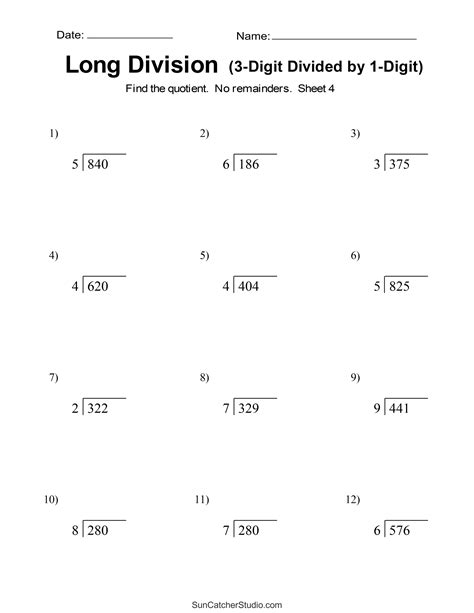 Long Division Worksheets Problems Free Printable Math Drills