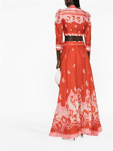 Zimmermann High Tide Belted Printed Linen And Silk Blend Maxi Skirt In