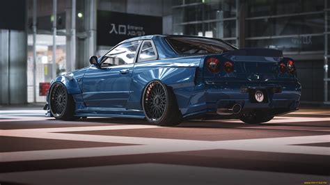 Скачать обои Nissan Skyline Gt R R34 автомобили 3д Nissan Skyline Gtr R34 из раздела