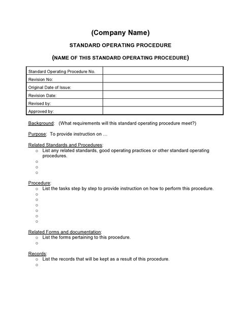 Free Sop Templates Word Standard Operating Procedure