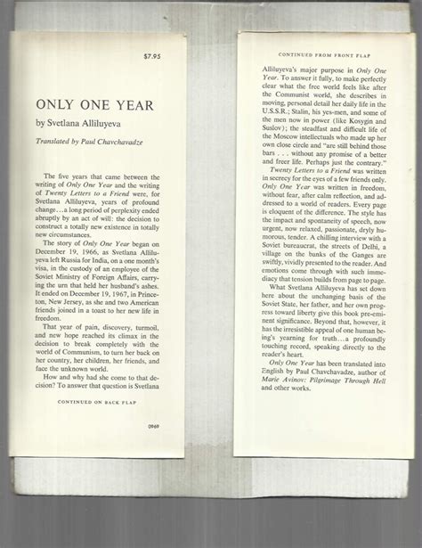 ONLY ONE YEAR. Translated By Paul Chavchavadze by Alliluyeva, Svetlana ...