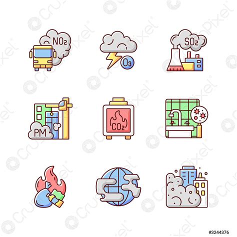 Air Pollution Rgb Color Icons Set Stock Vector Crushpixel