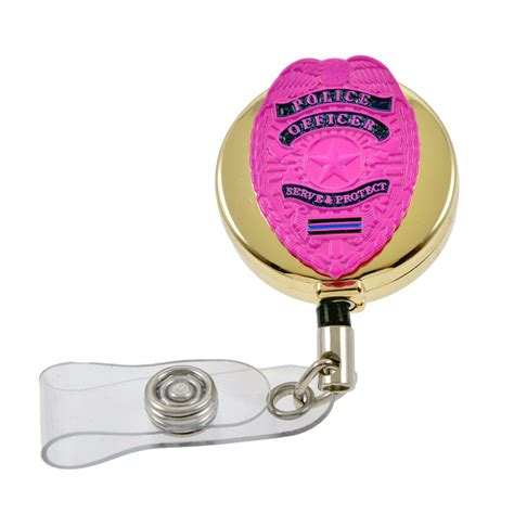 Pink Police Officer Badge Reel | Police Retractable ID Holder | Thin ...