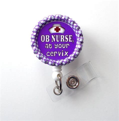 OB Nurse At Your Cervix Purple Name Badge Holder Cute Badge Reels