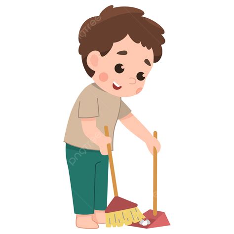 Cleaning Broom Clipart Png Images Kid Boy Cleaning Using Broom Anak