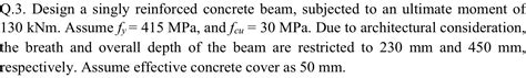 Solved - = Q.3. Design a singly reinforced concrete beam, | Chegg.com 