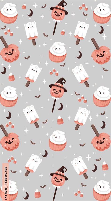 A Pattern With Marshmallows Pumpkins And Witches On Grey Background