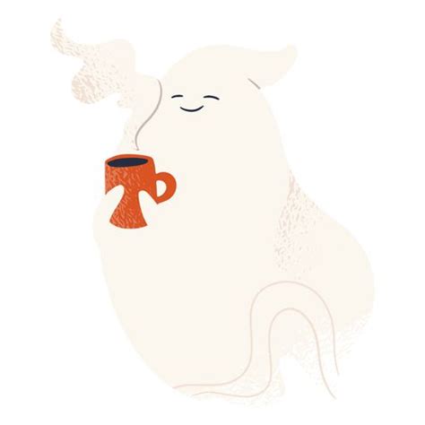 Cute Ghost Character Drinking Coffee Ad Ghost Cute Drinking