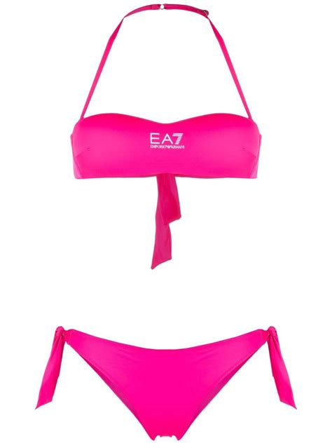 Ea7 Emporio Armani Logo Print Bikini Set Pink FARFETCH