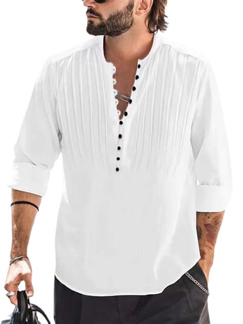 Wytyjxccyy Mens Guayabera Button Down Shirt Linen Cotton Long Sleeve