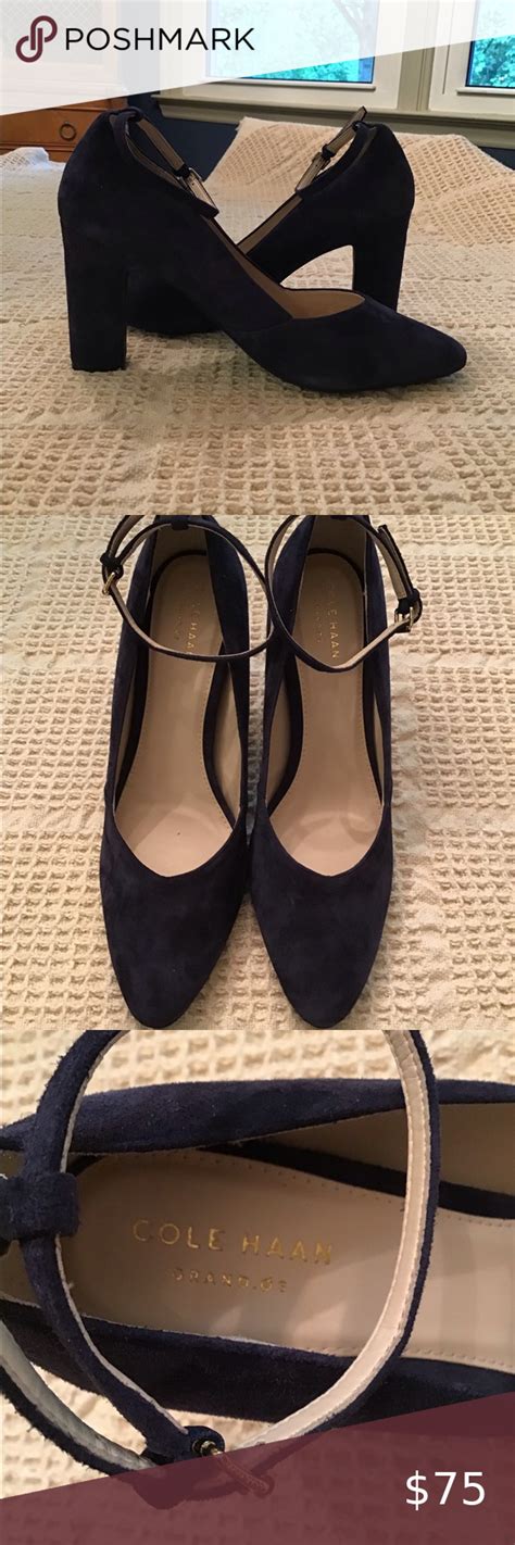 Nwot Cole Haan Blue Suede Heels Genuine Suede Ankle Strap