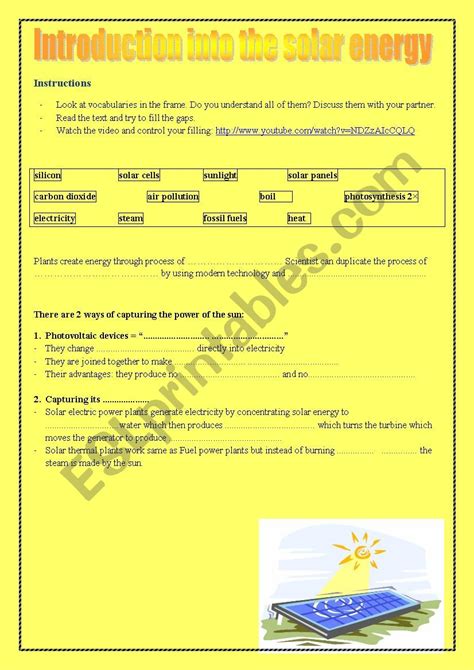 Solar Energy Esl Worksheet By Sojkaca