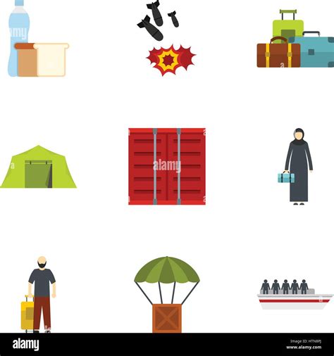 Forced Immigration Icons Set Flat Illustration Of 9 Forced Immigration