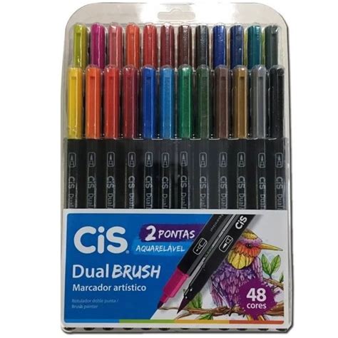 Marcador Artístico Cis Dual Brush Estojo Com 48 Cores 2 Pontas